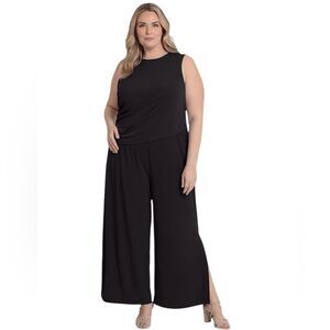 NWT London Times Women’s Jewel Neck Side Ruched Jersey Jumpsuit